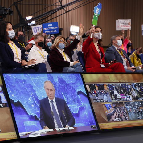 Der russische Präsident Wladimir Putin während seiner Jahrespressekonferenz 2020