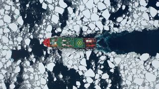 Aerial photo of China's research icebreaker Xuelong 2 conducting scientific expedition in the Amundsen Sea on January 6, 2024