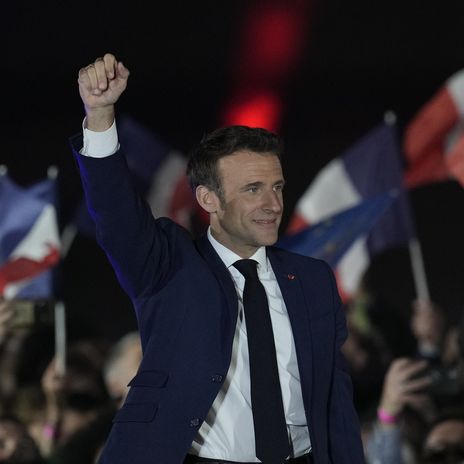 Der französische Präsident Emmanuel Macron feiert seinen Wahlsieg in Paris