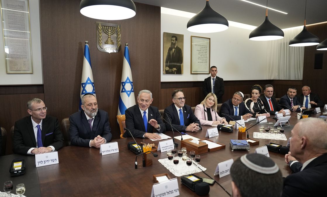 Israeli Prime Minister Benjamin Netanyahu during a cabinet meeting in Jerusalem, Dec. 29, 2022.
