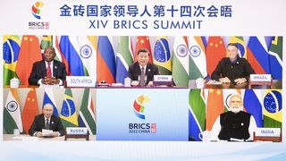 Die fünf BRICS-Staats- und -Regierungschefs bei ihrem virtuellen Gipfel am 23. Juni 2022