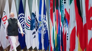 G20-Treffen in Indien: Indiens Premierminister Narendra Modi bei der Ankunft am G20-Tagungsort in Neu-Delhi