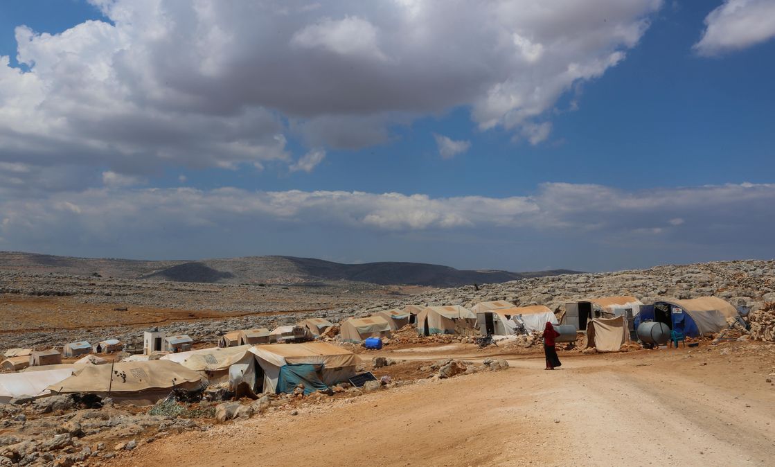Camps for internally displaced persons are set up near the northern Syrian town of Sarmada