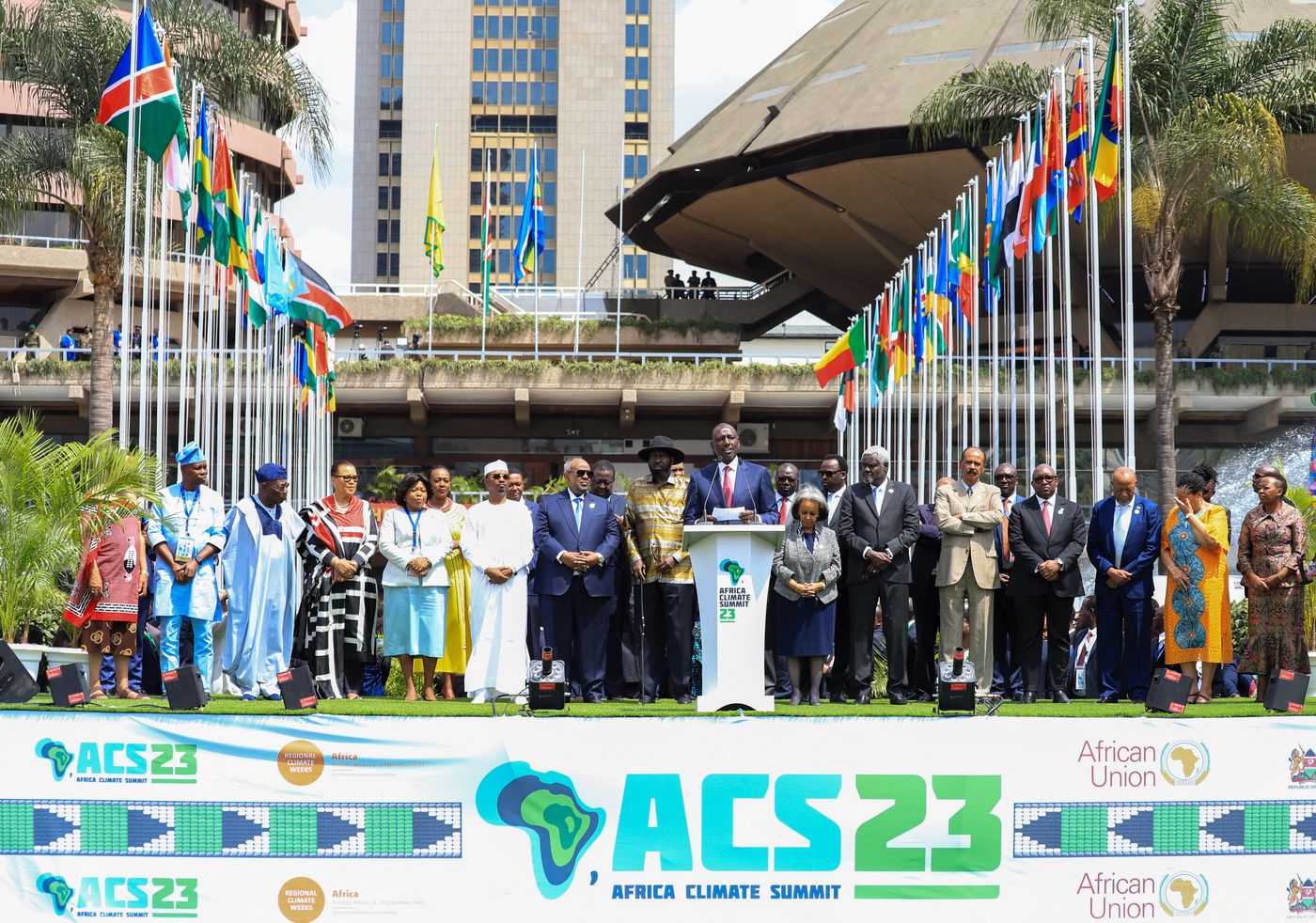 President William Ruto at the 1st Africa Climate Summit in Nairobi, with African leaders in attendance, September 6, 2023.