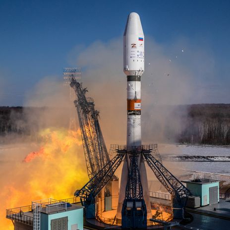 A Soyuz-2.1b carrier rocket, equipped with a Fregat upper stage and carrying a Meteor M2-4 weather satellite, lifts off from the Vostochny Cosmodrome. 