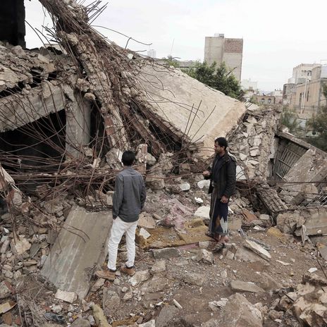 Massive destruction is seen due to the ongoing civil war between the Iranian-backed Houthis and government forces during the 9th year of civil war in Yemen on March 25, 2024 in Sanaa, Yemen. 