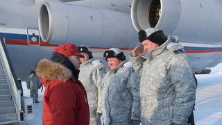 President Putin on a visit to the Russian Northern Fleet on Alexandraland Island in the Arctic in 2017.