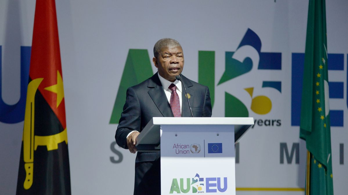 African Union Chairperson Joao Lourenco at the speaker's desk