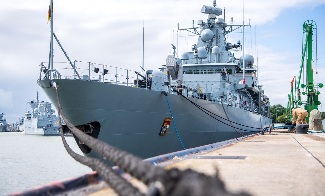 The frigate »Bayern« lies in port before departure for a training voyage in the Indian and Pacific Oceans