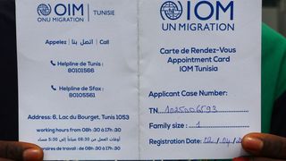 Eine Terminbestätigung der Internationalen Organisation für Migration (IOM) in Tunis, 10. April 2025.