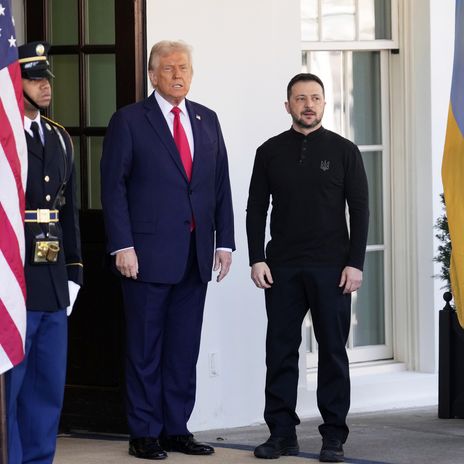 President Donald Trump welcomes Ukraine President Volodymyr Zelenskyy at the White House in Washington, Friday, Feb. 28, 2025.