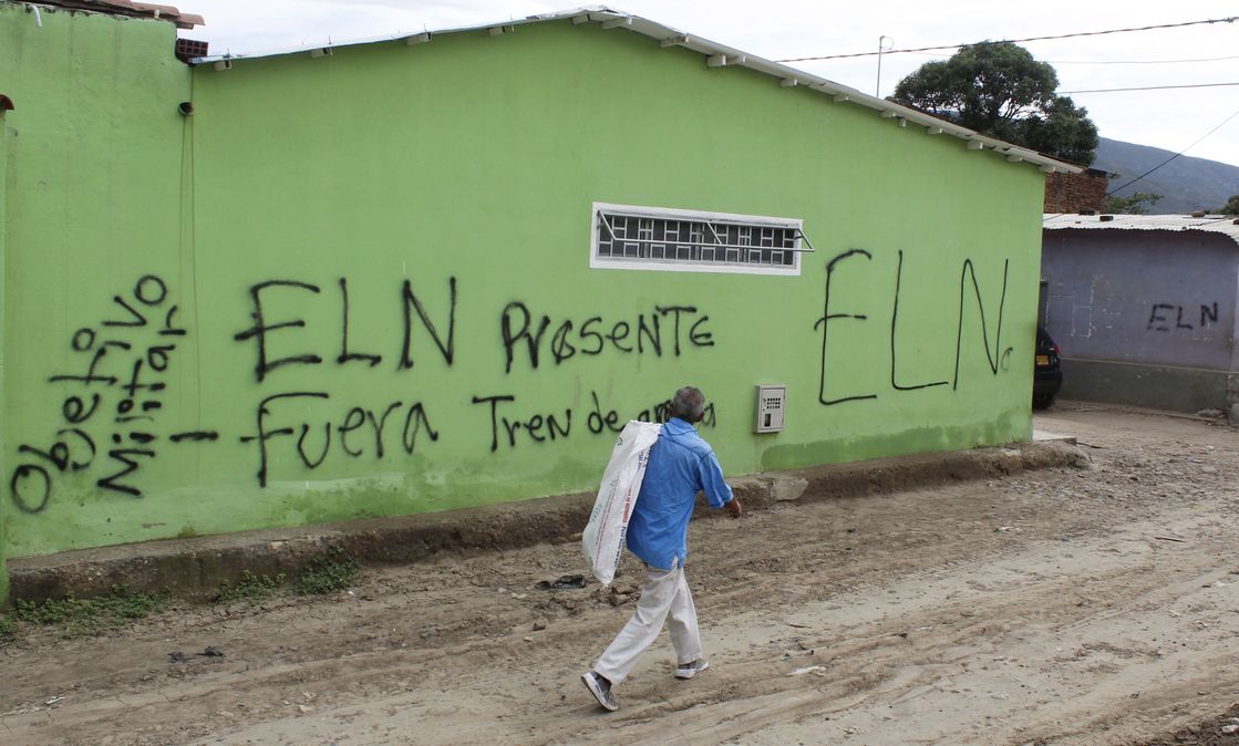 In the Colombian border town of Villa del Rosario, lettering points to the guerrilla group National Liberation Army (ELN).