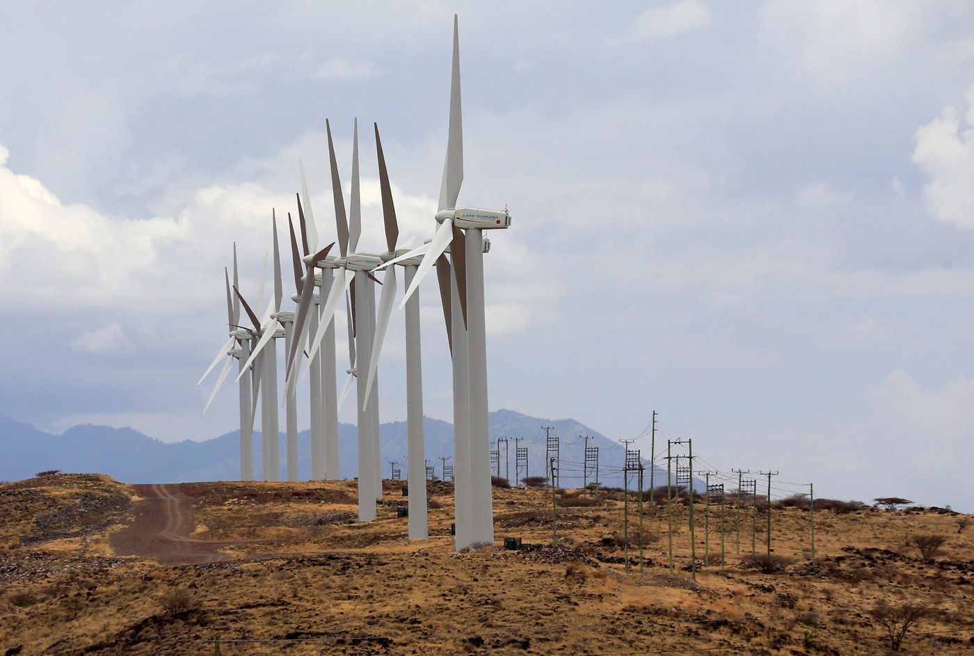 Power-generating wind turbines are seen at the Lake Turkana Wind Power project in Loiyangalani district, Marsabit County