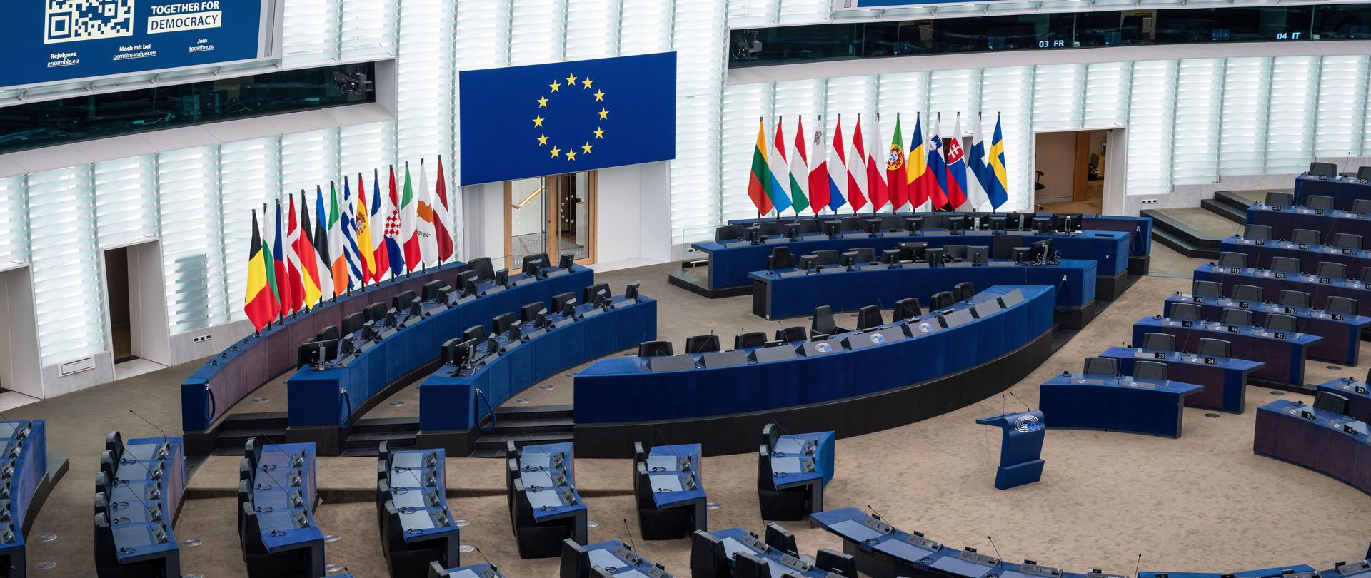 Plenarsaal des Europäischen Parlaments in Strassburg. 
