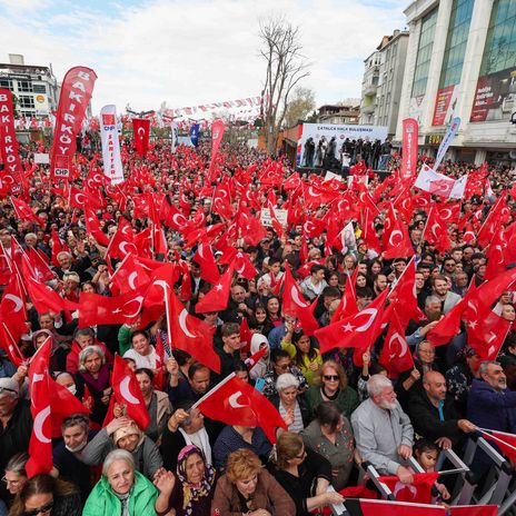 People attend a campaign event by Kemal Kilicdaroglu, presidential candidate from the Turkish oppositions six-party alliance