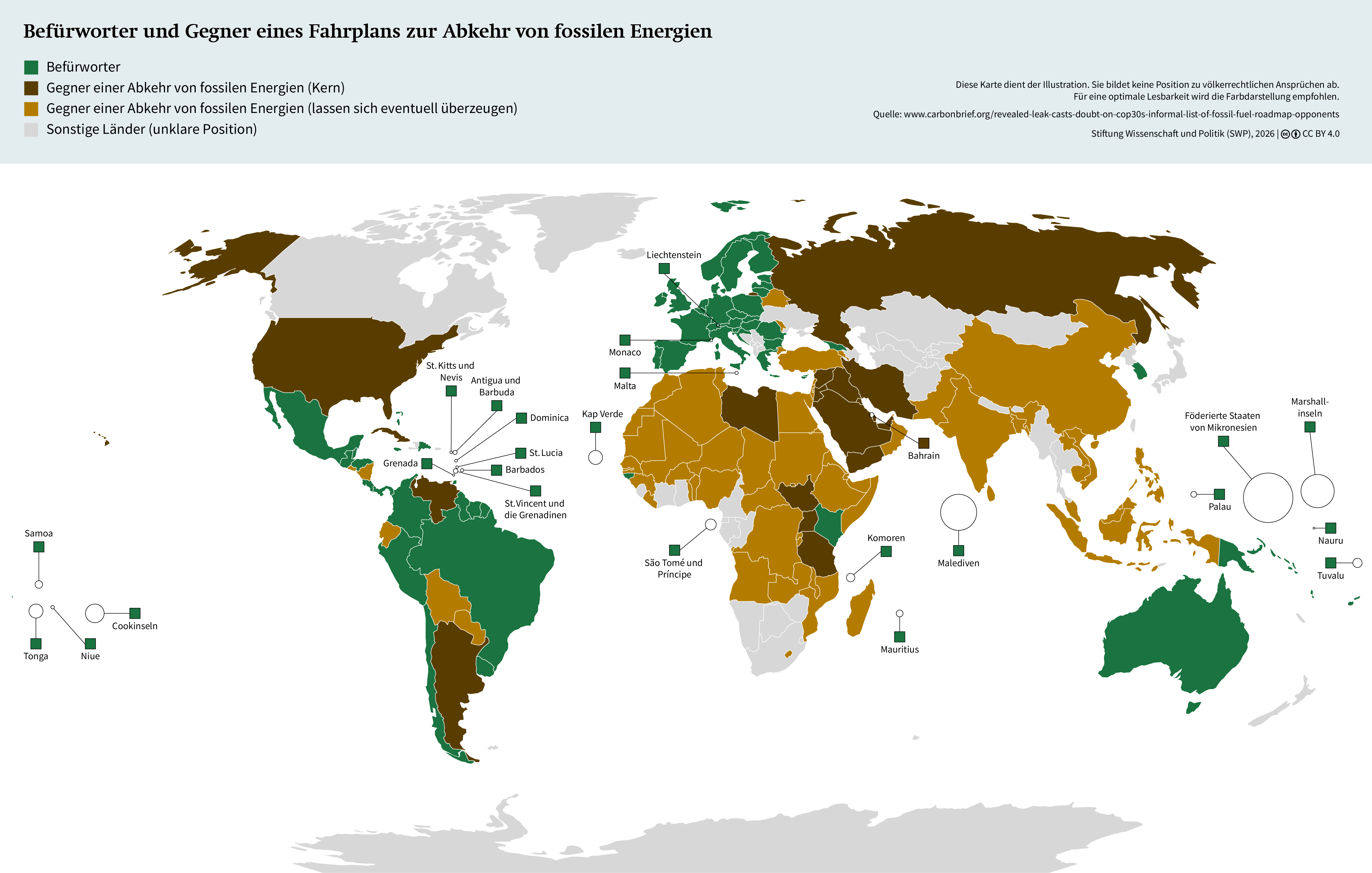 Karte: Befürworter und Gegner eines Fahrplans zur Abkehr von fossilen Energien
