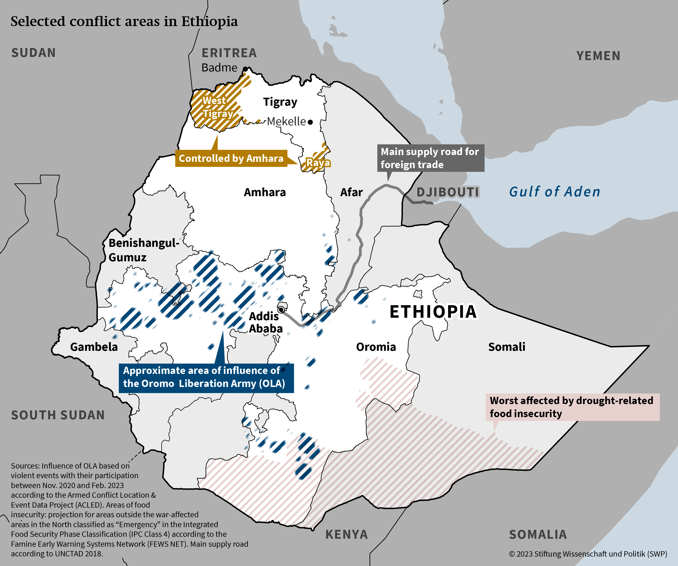 Map: Selected conflict areas in Ethiopia