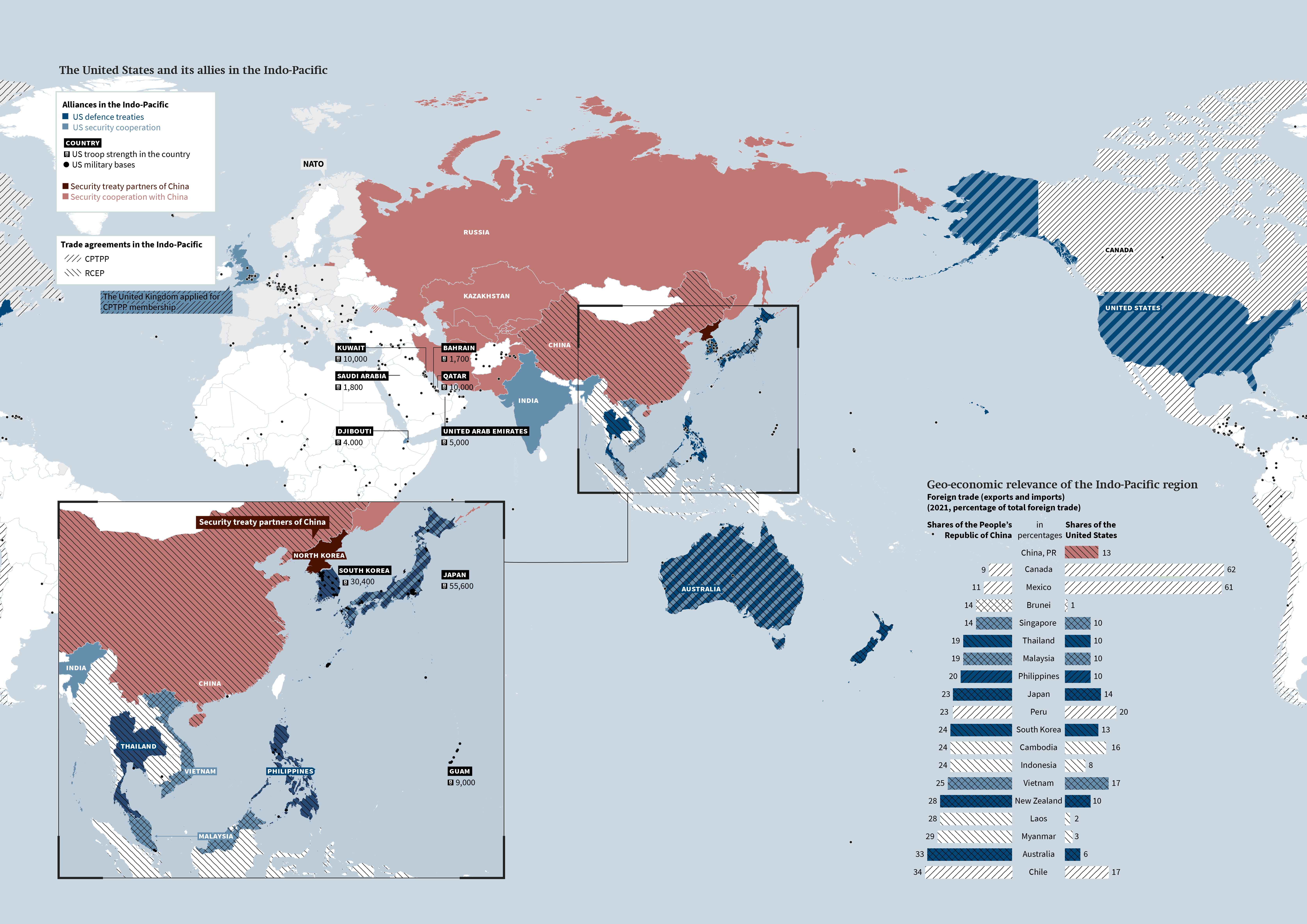 Map: The United States and its allies in the Indo-Pacific